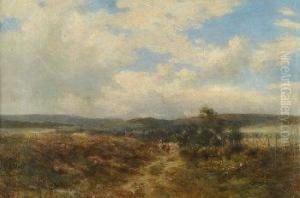 Moorland Landscape With Cattle And Drover On A Rocky Path by William Darling McKay