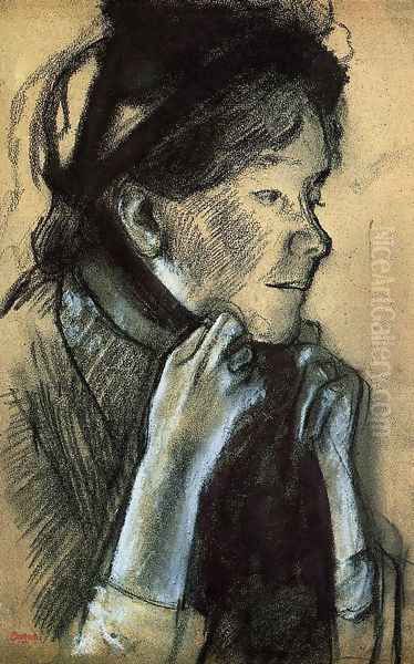Woman Tying the Ribbons of Her Hat - view 1