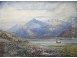 A Scene In The Lake District (?) With Figures In A Boat by David Hall McKewan