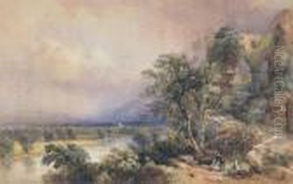 Figures By A Ruin On A Riverbank - view 1