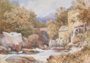 A Watermill With A Bridge Beyond A Watermill With A Bridge Beyond