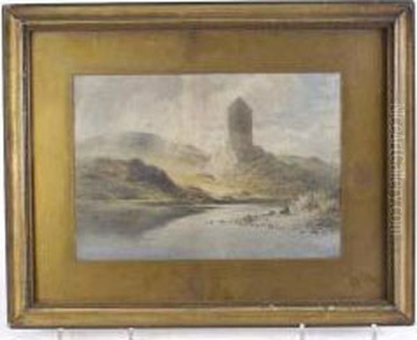 C1816 -1875) "highland River Landscape With Castle Ruins", Watercolour, 26cm X 38cm - view 1