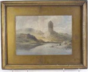 C1816 -1875) "highland River Landscape With Castle Ruins", Watercolour, 26cm X 38cm by David Hall McKewan
