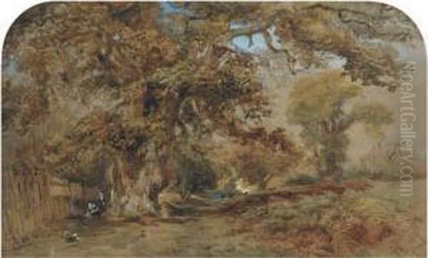 Figures By A Path In A Wooded Landscape - view 1