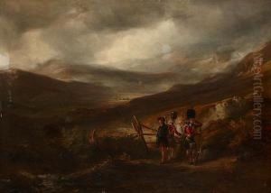 Soldiers Before An Extensive Highlandlandscape