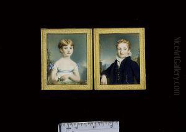 Lady Isabella And Donald
Campbell Of Sonachan, As Children: She, Wears White Dress With Blue
Ribbon Waistband And Matching Bows At Her Shoulders, She Holds A
Thistle; He, Wears Blue Coat, Matching Waistcoat And White Chemise With
Frilled Collar, C - view 1