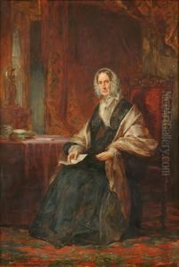 Portrait Of A Ladysaid To Be Mrs
 James Mackenzie Of Craigpark Full Length, Seated Ata Table by Daniel Macnee