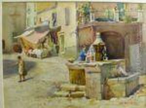 Italian Street Scene With Figure At A Fountain by Rose Mead