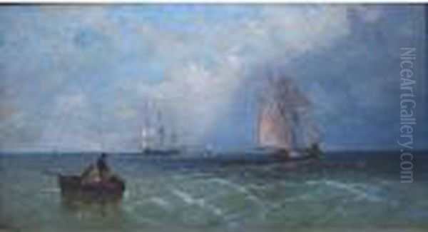 Fishing Boats And A Frigate On A Fine Day - view 1
