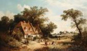 Playtime, Children Outside A Rural School by James Edwin Meadows