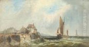 Fishing Vessels Approaching A Jetty; Fishing Vessels At Sea