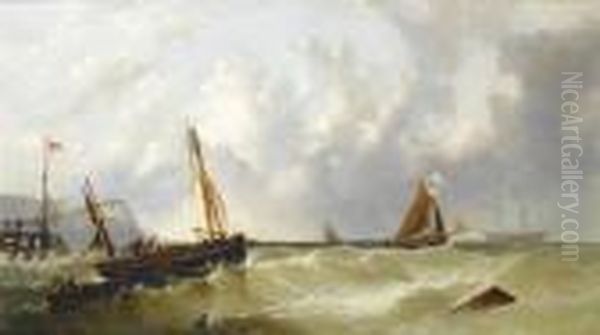 Fishermen At Work Off A Jetty In A Heavyswell - view 1
