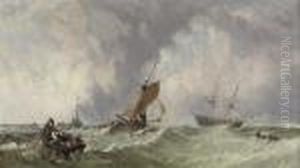 Fishing Boats Off A Jetty On A Squall