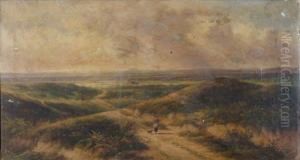A Peasant Women And A Dog On A Path In A Landscape by James Edwin Meadows
