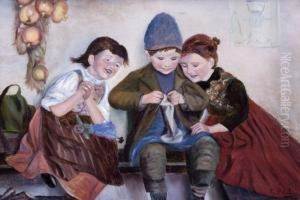 Drei Spielende Kinder, Ein by Emilie Mediz-Pelikan