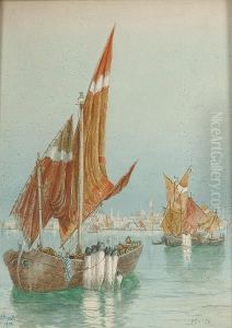 Boats On The Venetian Lagoon by Hubert James Medlycott