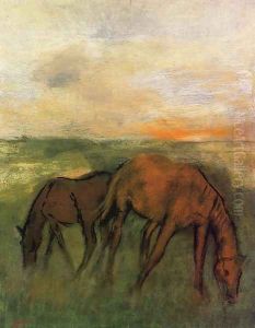 Two Horses in a Pasture by Edgar Degas