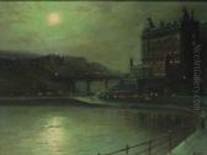 The Grand Hotel And Spa Bridge Scarborough By Moonlight by Walter Meegan