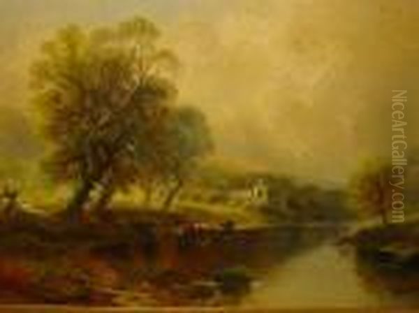 Cattle Watering At Bolton Abbey - view 1