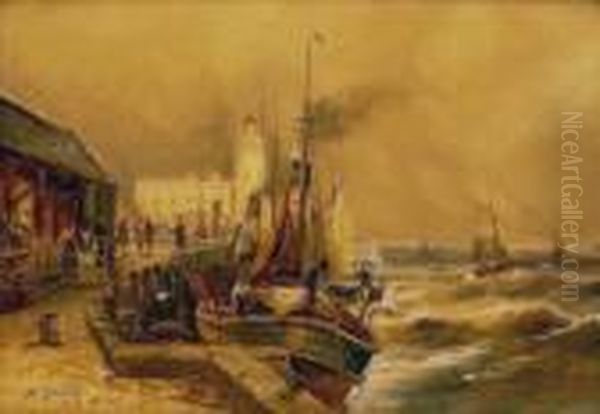 Steam Trawler Unloading On The West Pier Scarborough - view 1