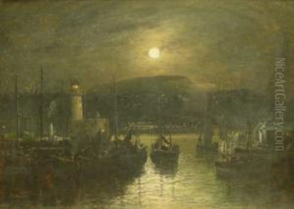 Scarboough Harbour By Moonlight - view 1