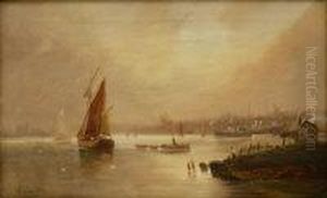 Estuary With Stream And Sailing Boats Estuary With Stream And Sailing Boats