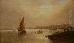 Estuary With Steam And Sailing Boats Estuary With Steam And Sailing Boats