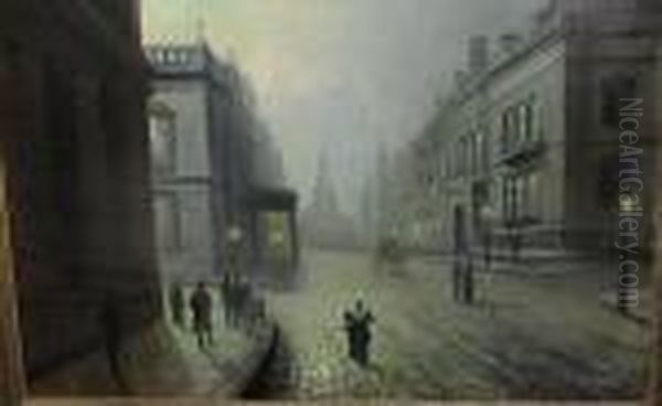 A View Of Park Row, Leeds By Moonlight With Figures - view 1