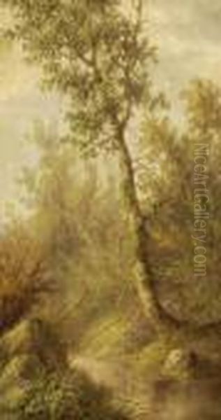School Of Joseph Rusling Meeker .
Landscape With Stream, Signed With Initial "e" Lower Right - view 1