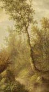School Of Joseph Rusling Meeker .
 Landscape With Stream, Signed With Initial "e" Lower Right by Joseph Rusling Meeker