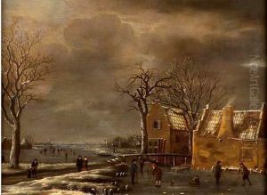 Paysage D'hiver Aux Patineurs by Jan Meerhout