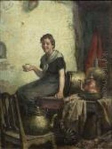 [jeune Femme Et Chaton.]