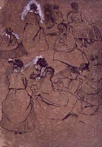 Twelve studies of women in costume of the Second Empire by Edgar Degas