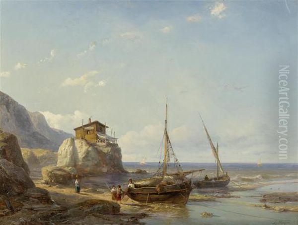 Two Fishing Boats On The Beach Of A Coastal Landscape - view 1