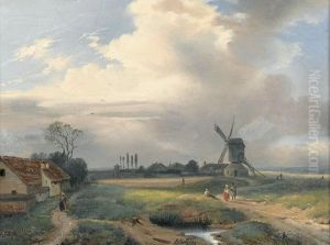 Windmuhle Mit Gehoften An Der Nordsee.