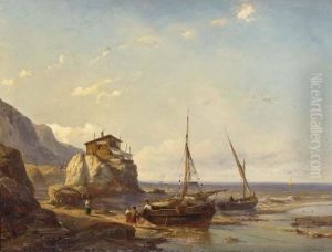 A Coastal Scene With Fishermen On The Beach by Louise Meyer