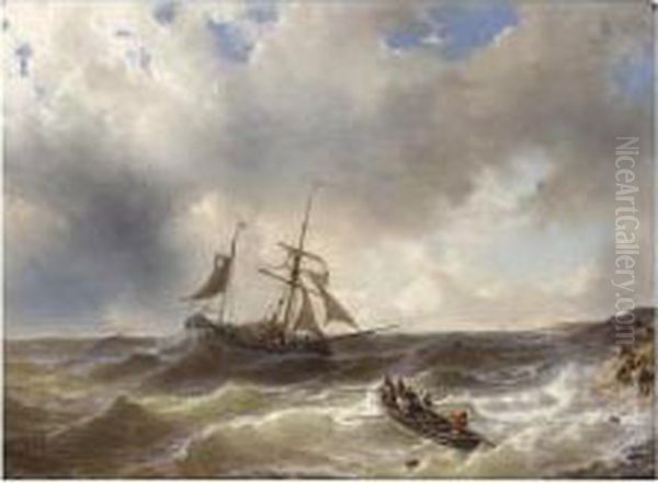 A Two-mast Near The Coast In Choppy Seas - view 1