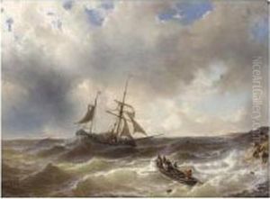 A Two-mast Near The Coast In Choppy Seas by Louise Meyer