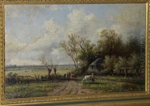 Figures And Cattle On A Rural Track by Claas Hendrik Meiners