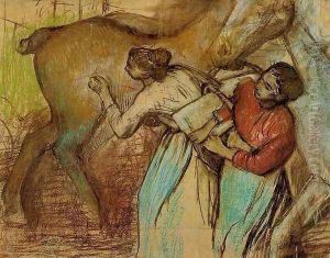 Two Laundresses and a Horse by Edgar Degas