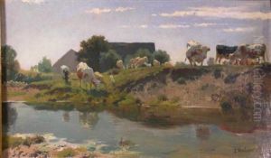 Cattle By A Stream by Ernst Adolf Meissner