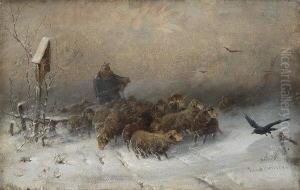 Hirte Mit Schafherde by Ernst Adolf Meissner