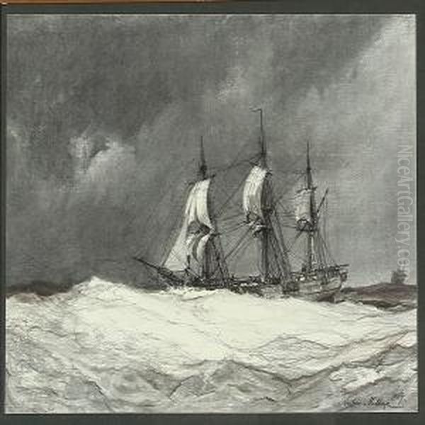 Seascape With A Three-masted Sailing Ship In High Waves - view 1