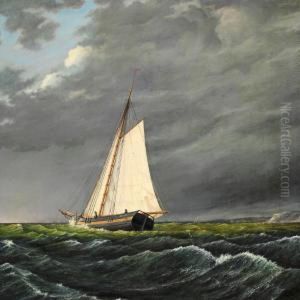 Sailing Boats Under A Dark Sky by Anton Melbye