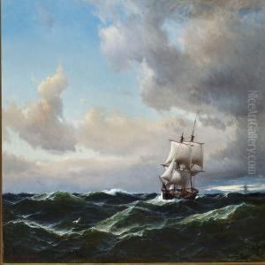 Seascape With Dark Clouds And High Sea by Anton Melbye