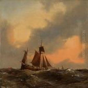 Seascape With A Saling Ship In High Waves by Anton Melbye