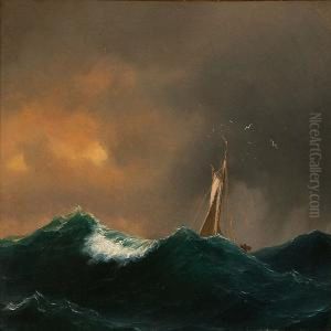 Seascape With A Sailing Ship In High Waves by Anton Melbye