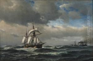 Schiffe Auf Hoher See by Anton Melbye