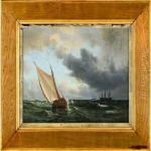 Marine With Sailing Ships On Open Sea by Anton Melbye