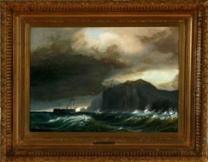 Marine With A Foundering Brig Near A Precipitous Rocky Coast by Anton Melbye